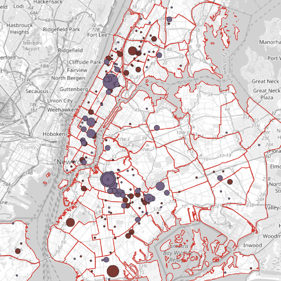 A map of police precincts and incident data in New York City.