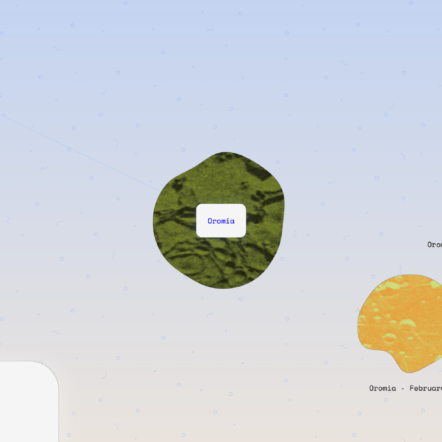 A visual interface with a transcript and textured shapes on a soft background.