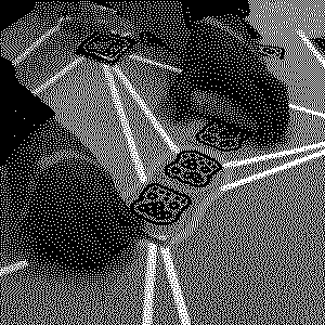 Hands arranging printed paper squares on a table, with lines of light connecting them.
